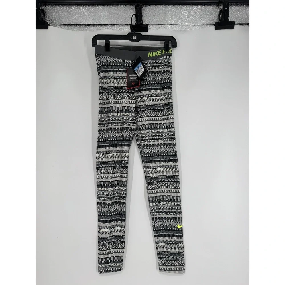 Nike Pro Hyperwarm Running Leggings Women M Striped Geometric Dri Fit 683717-065
